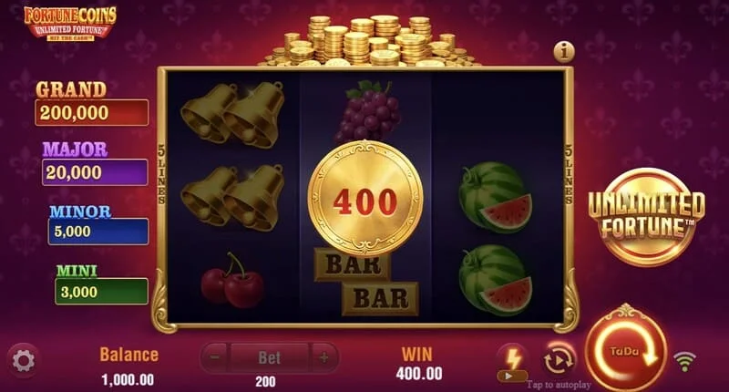 Fortune Coins Unlimited Fortune - Lock & Respin рунда со монети и нивно задржување